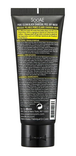 Soo'ae Mascarilla Facial Peel Off De Carbón Negro Homme