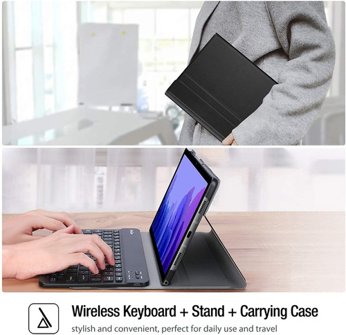 Imagen 6 de 9 de Funda Con Teclado Bluetooth Para Samsung T500 T220 A7 Lite