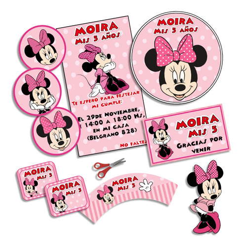 Kit Imprimible Minnie Mouse Personalizado Candy Bar Cumple