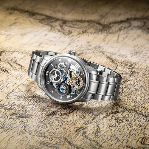 Reloj De Pulsera Earnshaw Hombre Longitude Steeled Black Correa Plateado
