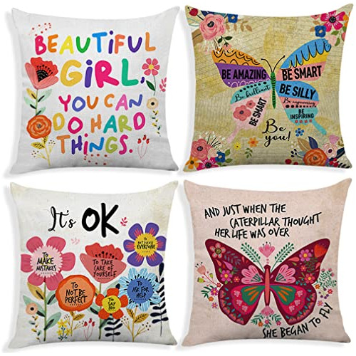 Juego De 4 Fundas De Almohada Frases Inspiradoras  Chic...