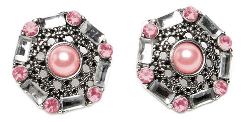 Aros Aretes Acero Perla Brillantes Rosa