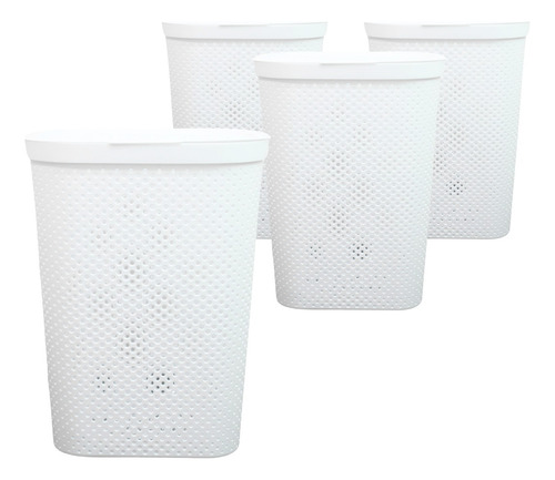 Set 4 Cestos Para Ropa 60l Blanco De Tapa Almacenamiento