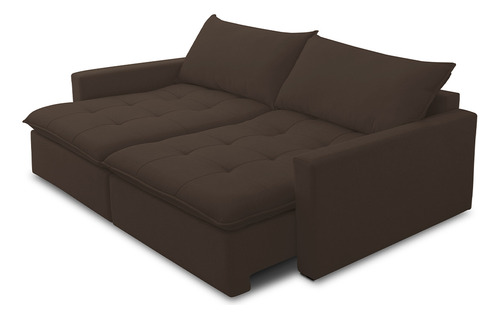 Sofá Cama Retrátil Reclinável Sala 208cm Lari Veludo Marrom