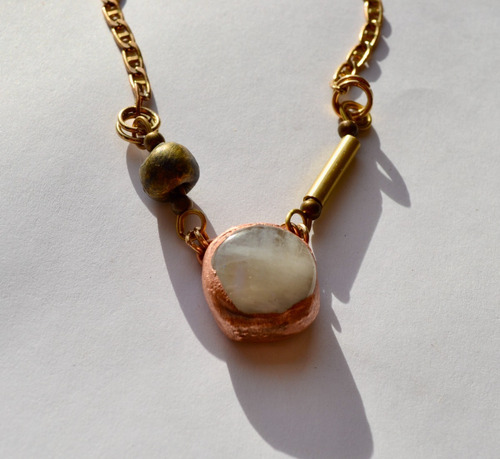 Imagen 6 de 8 de Collar Piedra De La Luna, Cadena De Bronce, Cod1