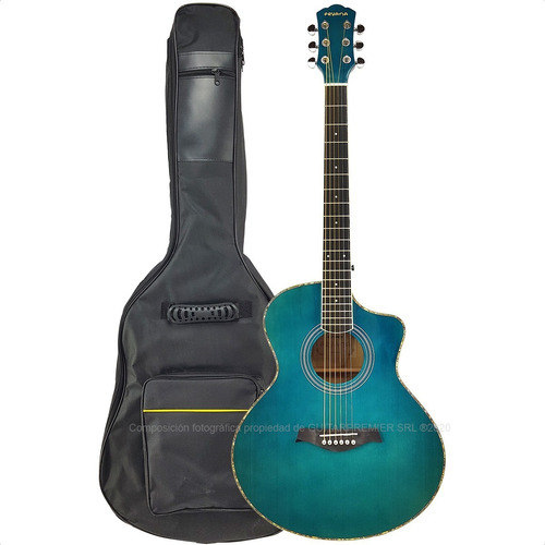 Guitarra Electroacustica Con Corte Negra Eq Afinador + Funda