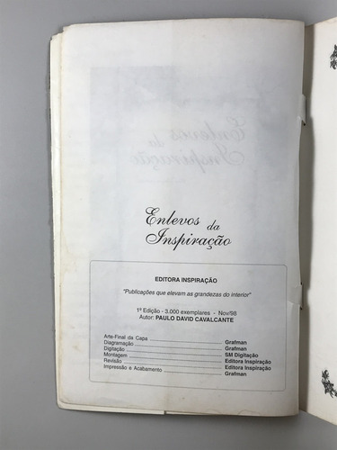 Livro Enlevos Da Inspiração ...uma Semente Literária... Paulo David Cavalcante 1ª Edição Editora Inspiração - D2