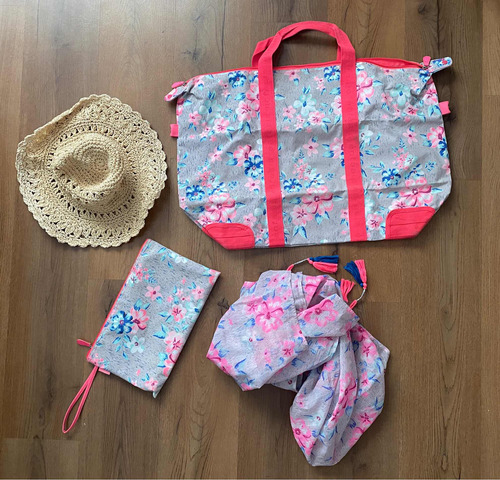 Neceser Bolso Playero Tunica Sombrero Importado Combo