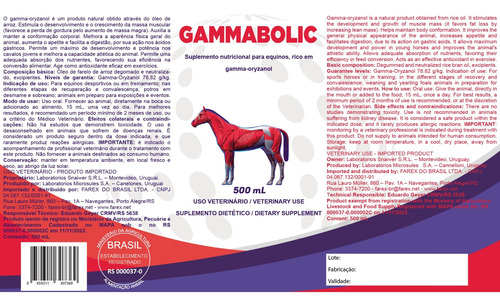 Gammabolic 500ml Suplemento Equino