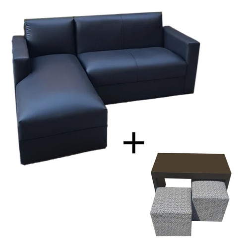 Juego De Living- Sofá Con Chaise De 3 Cuerpos + Mesa + 2puff