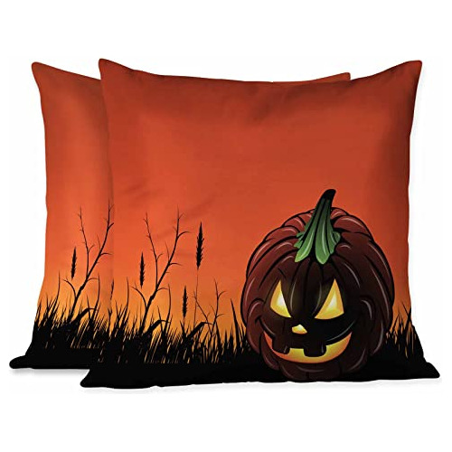Throw Pillow Covers Evil Halloween Pumpkin Decor   Cush...