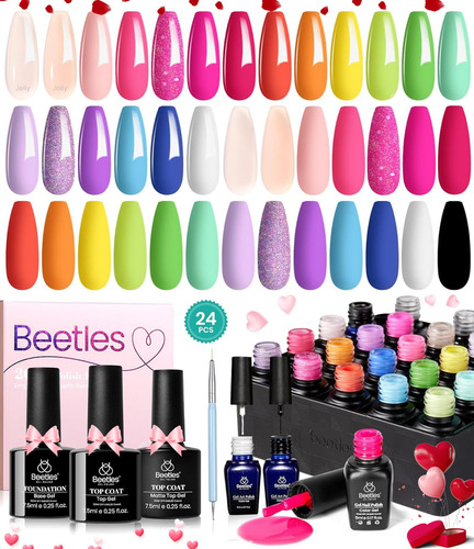 Nail Polish Set Beetles Gel 24pcs W/ Base Top Coat & Brush