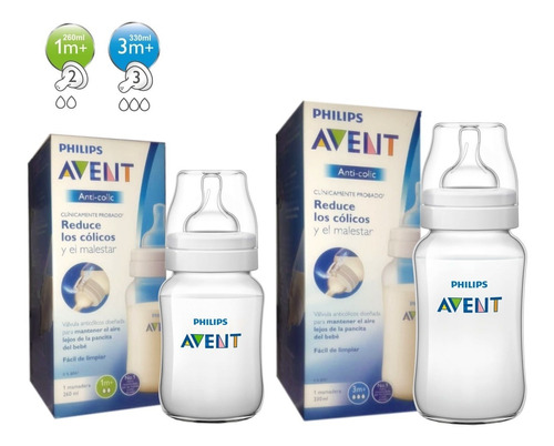 Set X2 Mamaderas Classic+ 260ml + 330ml Avent Philips Manias