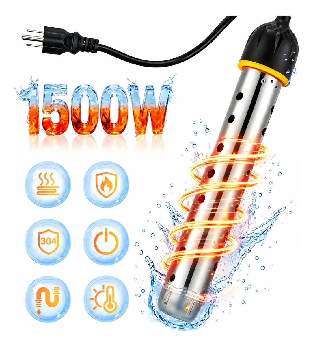 1500W Resistencia Calentador de Agua Eléctrico Portátil de Inmersión con Apagado Automático