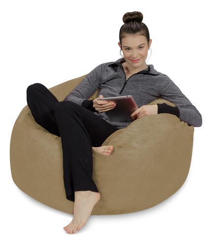 Sillón Puff De Espuma Viscoelástica Color Beige Microgamuza - Beige