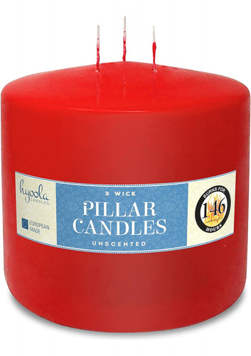 Vela Grande Roja De Tres Mechas, 6 X 6 Pulgadas, Velas Grand