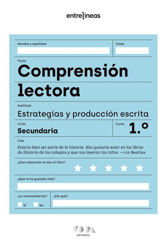 Entrelineas 1 Comprension Lectora Estrategias Y Produccion, De Aa.vv.. Editorial Voca Editorial, Tapa Blanda En Español