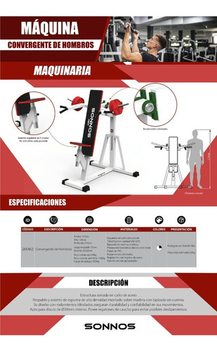 Máquina Convergente De Hombros Sonnos Profesional Gym Discos