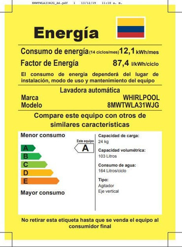 Imagen 8 de 8 de Lavadora Whirlpool Carga Superior Xpert System 24 Kg - Gris