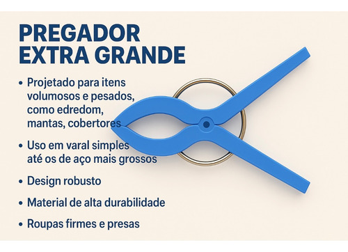 Prendedor Roupa Pregador Extra Grande Edredon Kit Com 12 Und
