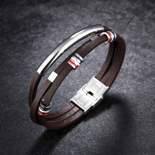 Pulsera De Cuero Tejida A Mano Multicapa, Estilo S Coreano1