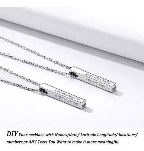 Collar Colgante Mujer Plata Barra Vertical Personalizable