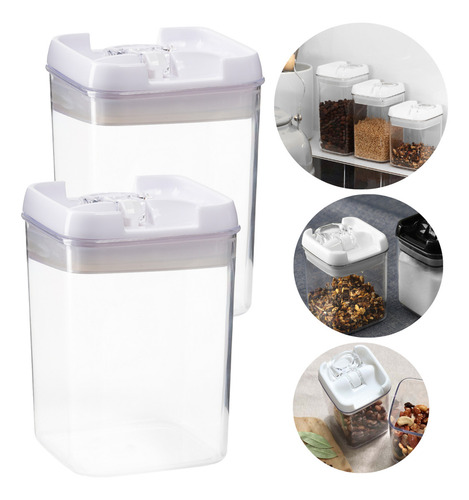 4 Potes Porta Mantimento Hermético Trava Transparente 800 Ml