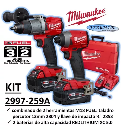 Kit combinado Milwaukee 2997-259 M18 FUEL™ Brushless de Taladro Percutor  Atornillador 2804-20 con Atornillador de Impacto Hexagonal 1/4 2853-20 mas  regalo –