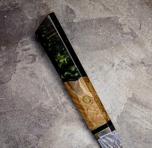 Cuchillo Nakiri Chef Damasco Japonés Profesional C/funda Inc Color Verde Turquesa