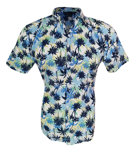 Camisa Slim Fit Hombre Hawaiana Manga Corta Casual