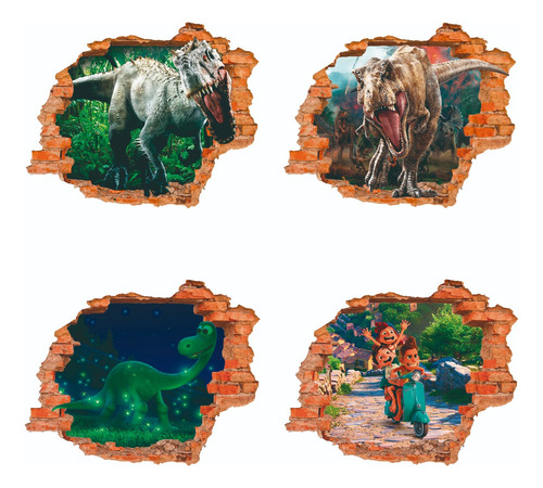 Vinilos Infantiles Pared Rota 3d Dinosaurios Animales Nenes