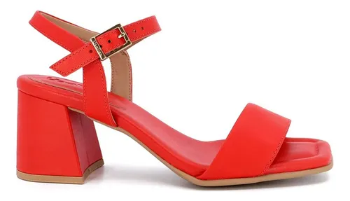 Sandalia Vermelho Tomate Usaflex Salto Bloco