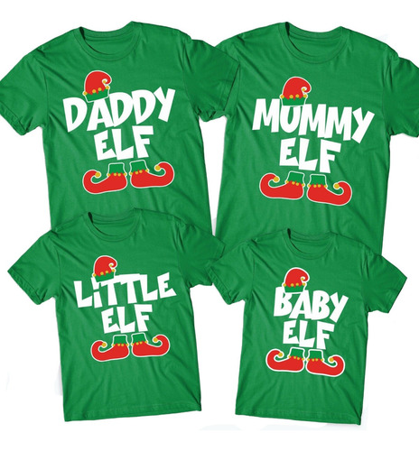 Paquete 4 Playeras Toda La Familia Navideñas Elfos Mama Papa