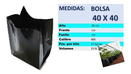 Bolsas Plastico Negro Cultivo Produccion  Plantas 2kg 40x 40