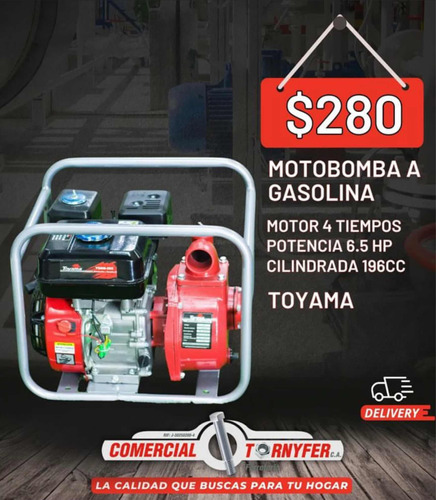 Motobomba A Gasolina Motor 4 Tiempos Potencia 6.5hp-toyama-
