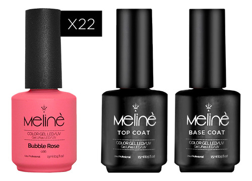 Combo 22 Esmaltes Semipermanentes Meliné + Base + Top Meliné