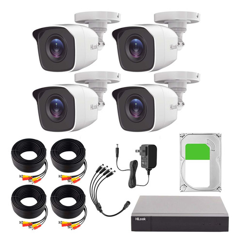 Hilook Kit De Camaras De Seguridad Exterior Hl24lq-plus+2tb Video Vigilancia Turbohd 1080p Cctv 4 Cámaras Bala De 2mp Metal H.265+ + 2tb Disco Duro