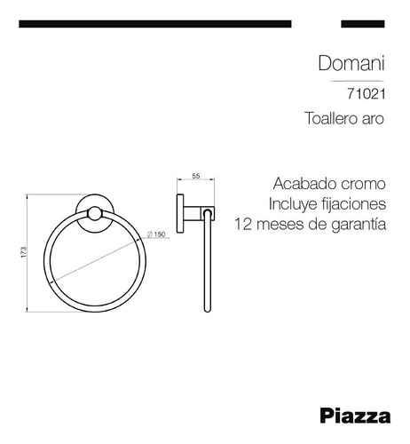 Imagen 2 de 5 de Toallero Aro Cromado Para Baño Piazza Domani 71021