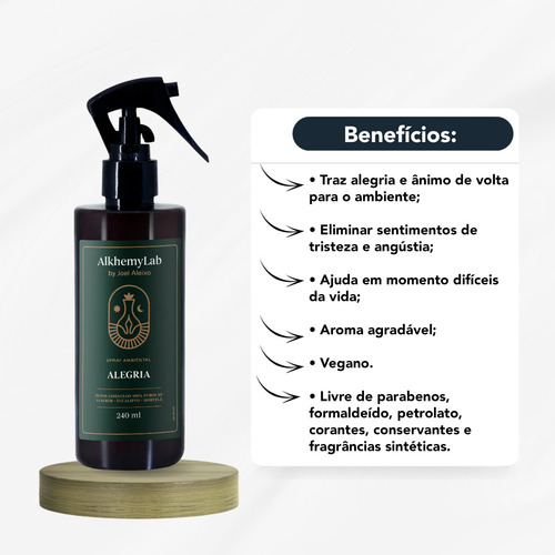 Spray Ambiental Com Óleos Essenciais 100% Puro Alegria 240ml