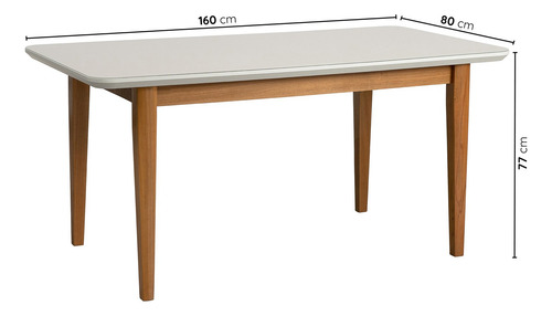 Mesa De Jantar 6 Lugares 1,60m Tampo Mdf E Vidro Pés Wt