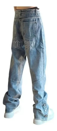 Street Letter Jeans Bordados Pantalones Anchos De Hip-hop