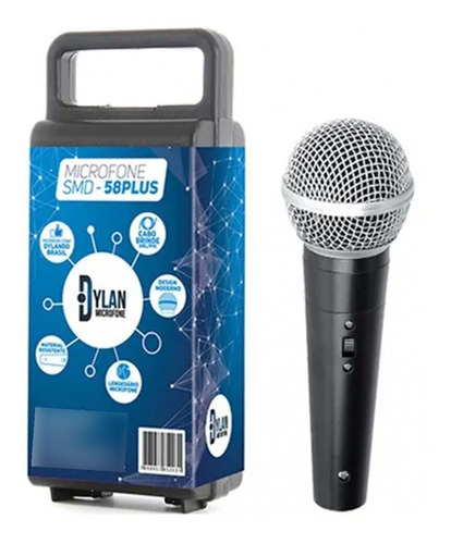 Microfone Dinâmico Unidirecional Dylan Smd-58 Plus Com Chave