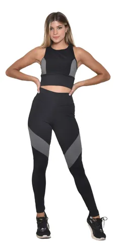 Conjunto Deportivo Mujer Top Y Calza Fitness Recortes Suplex