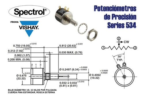 534-1203 Potenciómetro 10 Vueltas 2w 20kohms 10 Pzs. Quintin