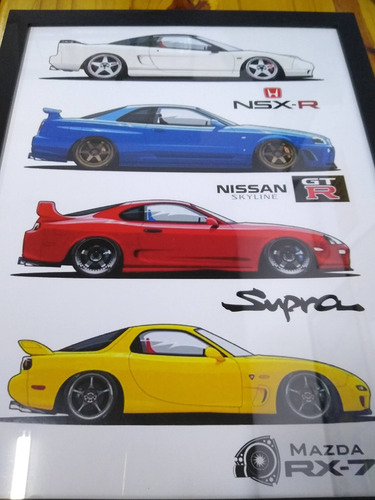 Cuadros Autos Japoneses Supra Skyline Nsx Rx7 Modelo 3 30x40 Negro