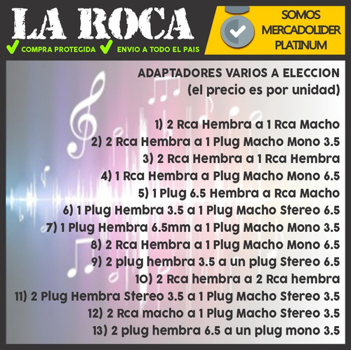 Adaptador Rca Plug 6.5 Miniplug 3.5 Macho Hembra Mono Stereo