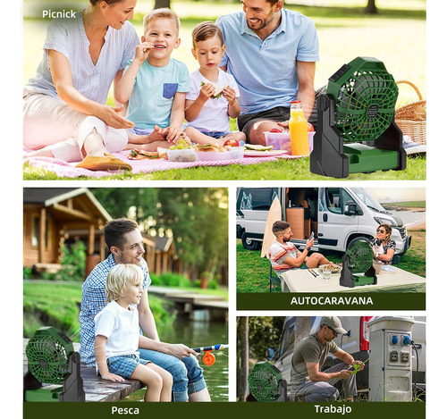 2 En 1 Ventilador De Camping Recargable Portátil Con Luz Led