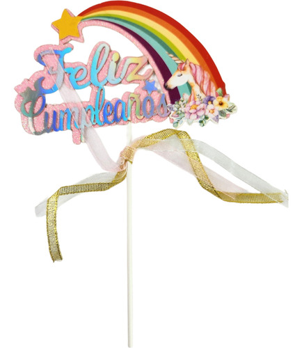 Topper Feliz Cumpleaños  Decoración Torta Unicornio 