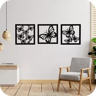 Cuadro Calado Mariposas Arte Triptico Set X3 Listo P/ Colgar