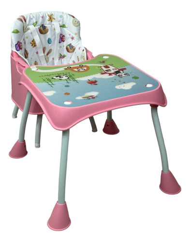 Silla Alta Con Periquera Para Bebe Con Bandeja Y Convertible Color Rosa Animales